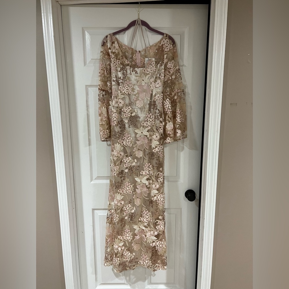 Tahari Floral Lace Maxi Dress - Pink and Cream